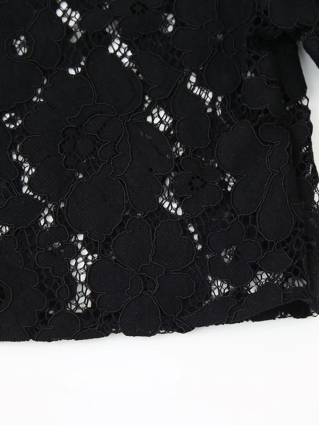 Black Lace Embroidered Short Shirt with Long Sleeves Elegant Autumn and Winter Fashion Top