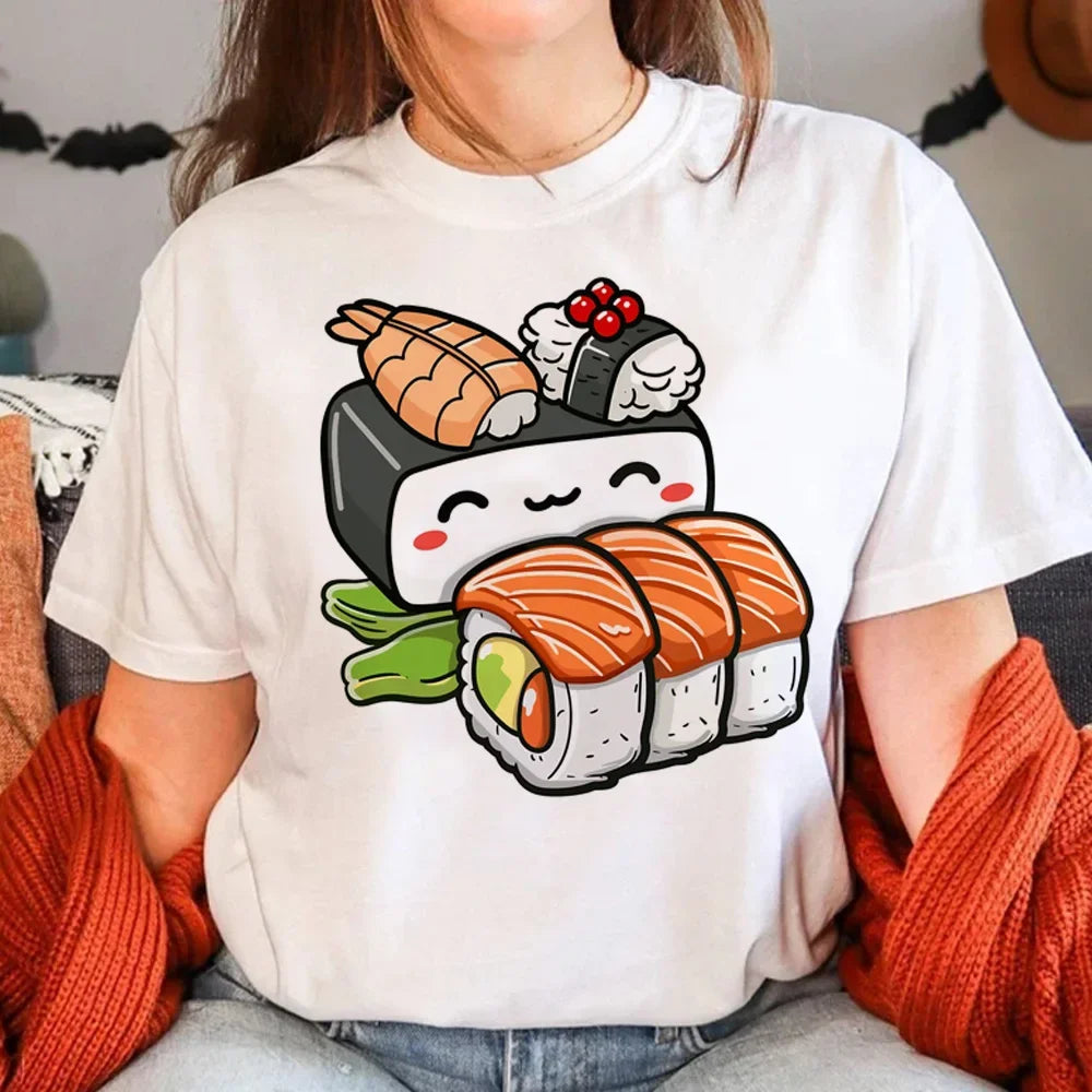 Sushi T-Shirt for Women Summer Manga Graphic Tees Casual Wear