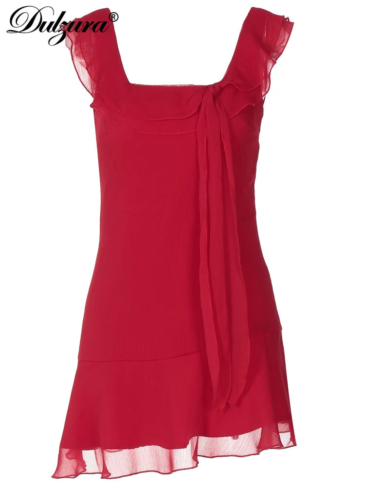 Sexy Tassels Patchwork Chiffon Mini Dress Sleeveless Zipper