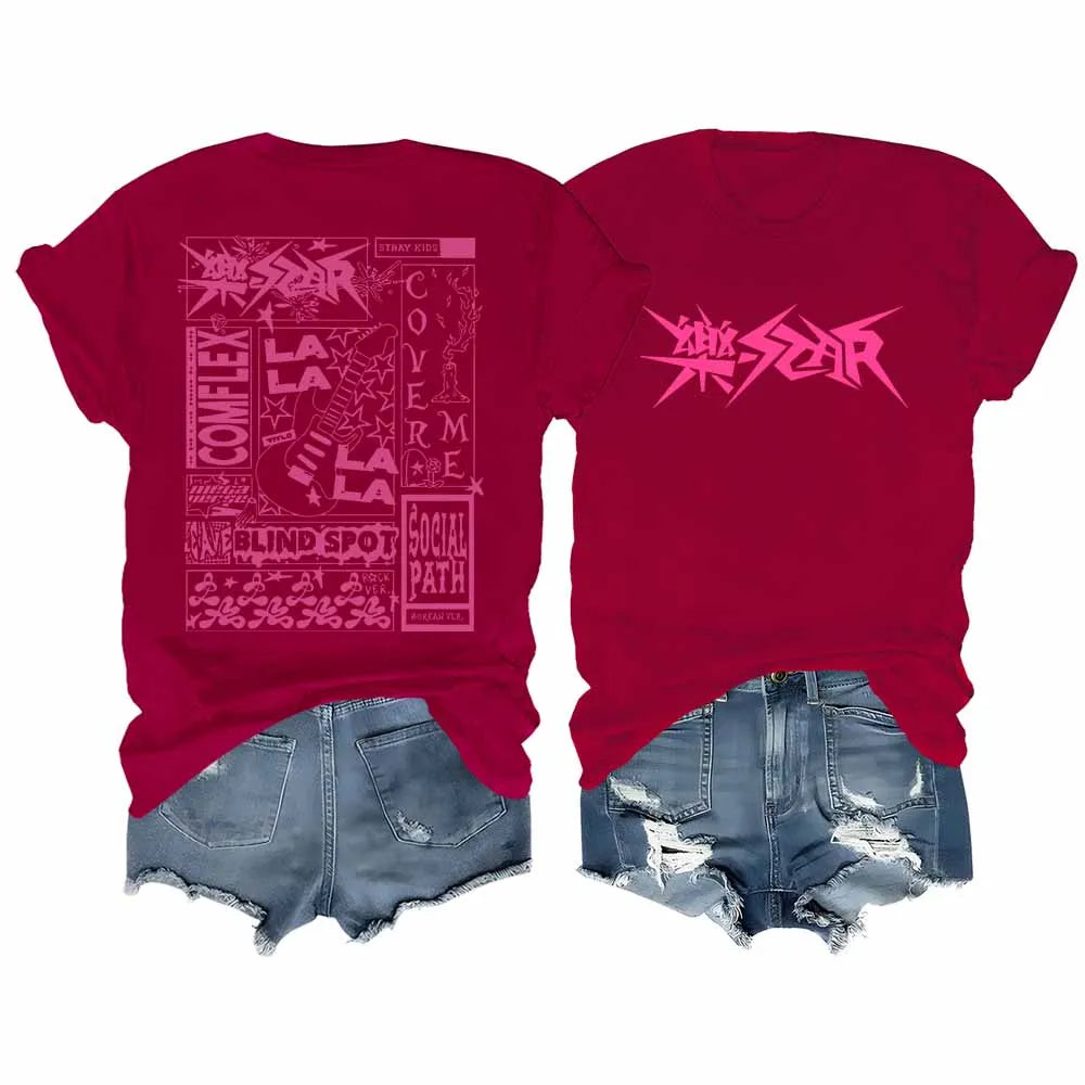 Stray Kids Kpop T-Shirt Rock Star Short Sleeve Cotton Tee with Streetwear Design