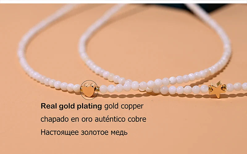Natural Shell Beads Heart Choker Necklace for Women with Stainless Steel and Copper Star