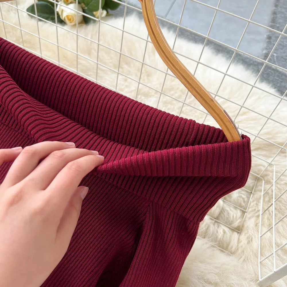 Elegant Knit Mermaid Dress Wrap Off Shoulder Long Sleeve