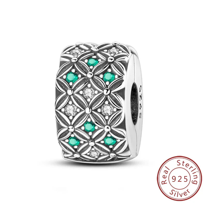 Fit Original 925 Sterling Silver Clip Charms with Zircon and Silicone Spacer Beads for Women DIY Bracelet Gift