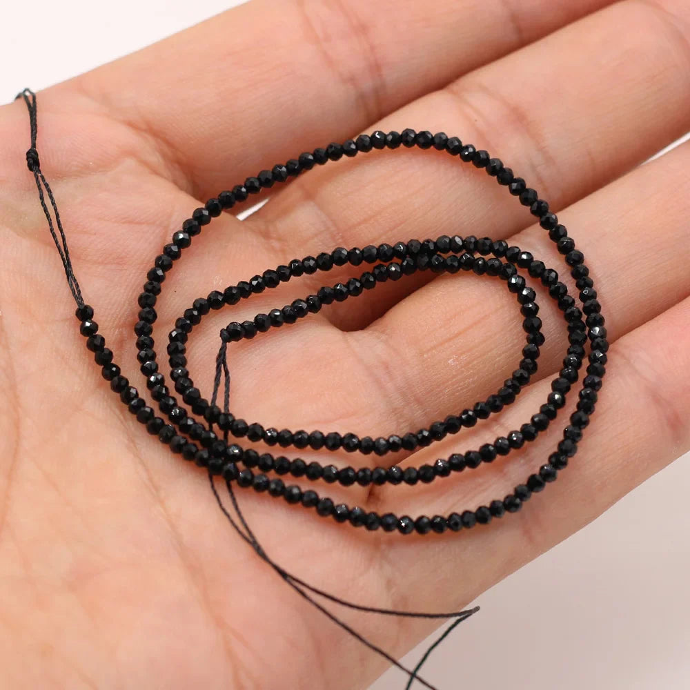2mm Black Spinel Loose Beads for Women Jewelry Making DIY Bracelet and Necklace Accessories 38cm
