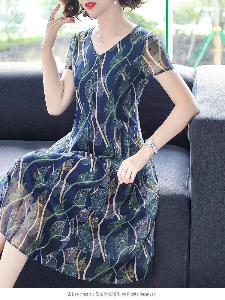 Casual V Neck Midi Dress For Women Chiffon A Line Summer