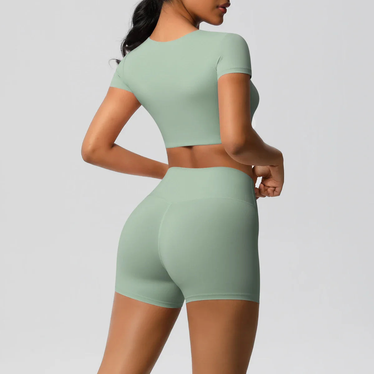 2PCS Women's Fitness Yoga Set High Waist Shorts with Short Sleeve Gym Top Seamless Sportswear Tracksuit for Activewear