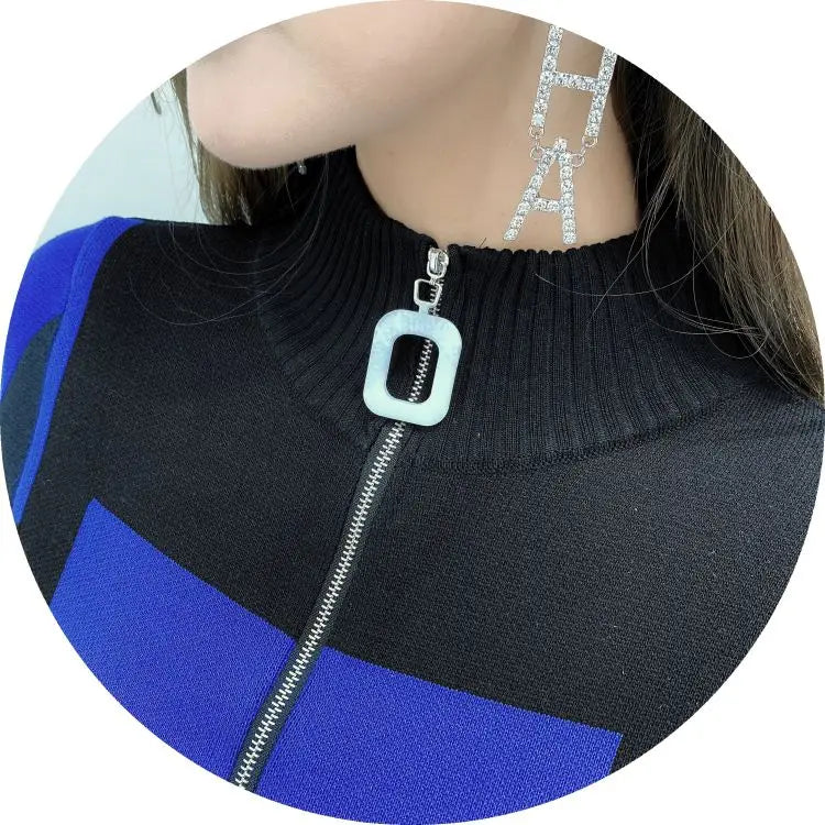 Winter Knit Bodycon Dress With Zipper Pattern Chic