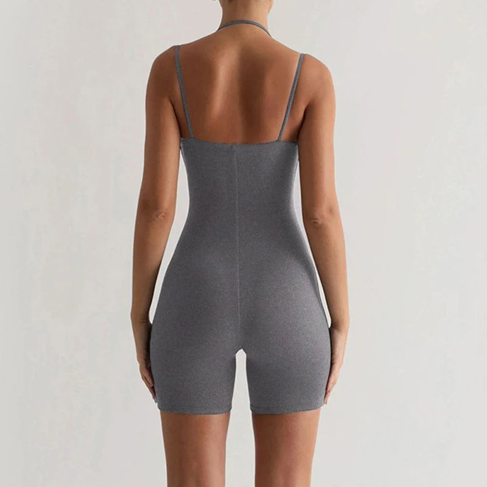 Womens Sexy Bodycon Skinny Yoga Playsuit One Piece Spaghetti Strap Camisole Romper Stretch Fitness Activewear