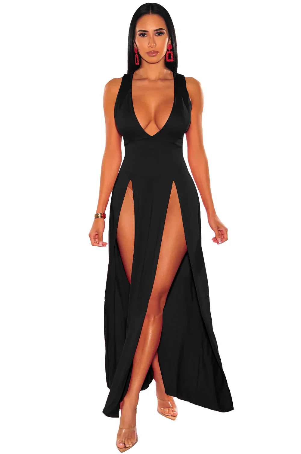 Backless V Neck Maxi Dress for Elegant Party Night