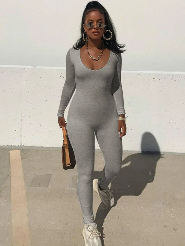 Women's Long Sleeve Bodycon Jumpsuit One Piece Streetwear Overall Autumn Winter Outfit