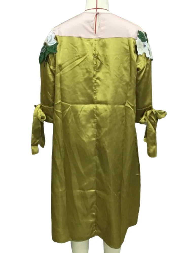 Floral Midi Satin Dress With Bow Front Off Shoulder