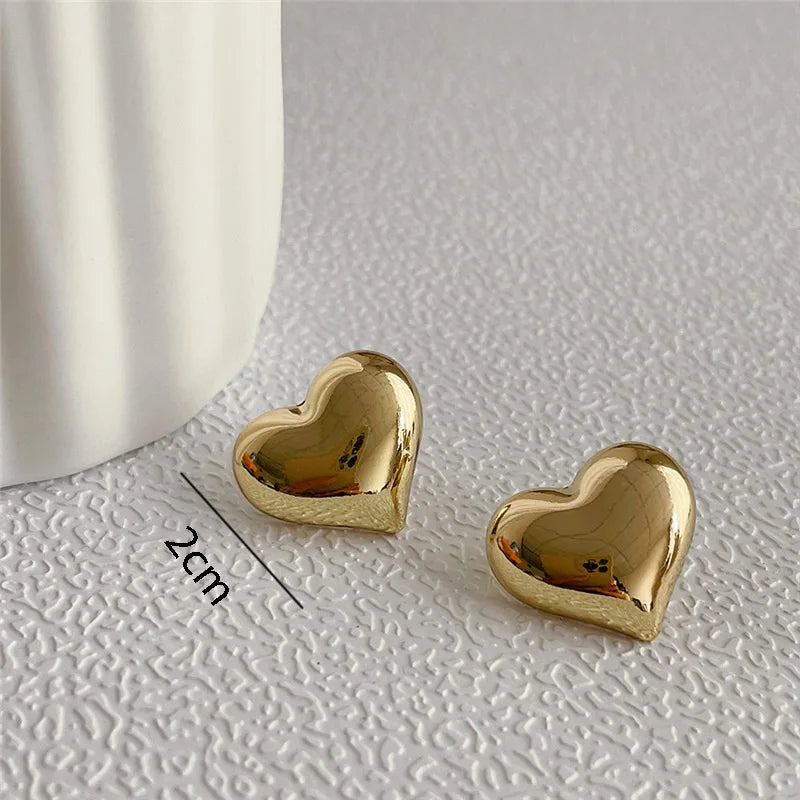 Gold Heart Shaped Stud Earrings for Women Minimalist Fashion Jewelry