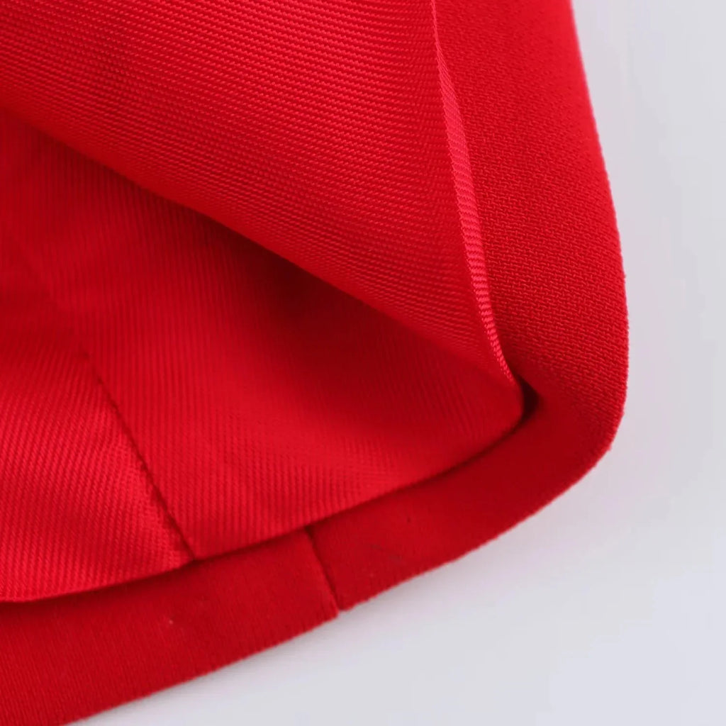 Chic Red Sleeveless Blazer and High Waist Wide Leg Pants Set for Office Ladies with V Neck and Sashes