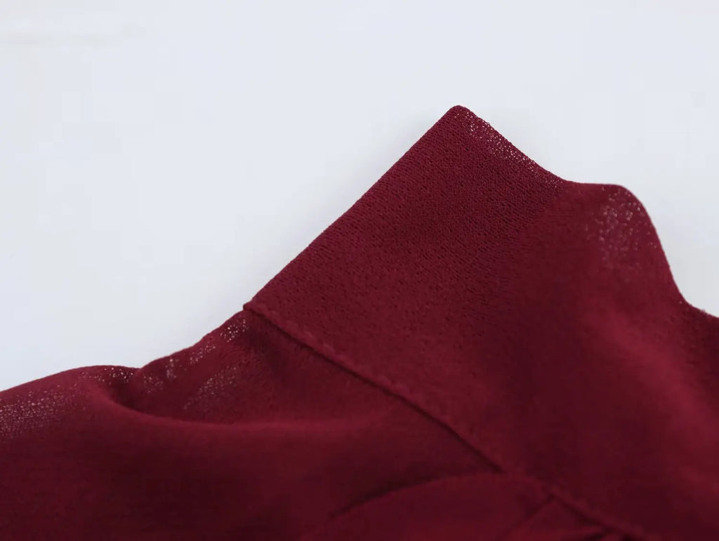 Elegant Women Blouse with Stand Up Collar Ruffle Edge Decoration and Folded Sleeve Detail Chic Shirt Top