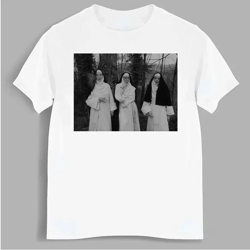 Nun Smokes Print TShirt for Women and Men Casual Streetwear Bowling Hipster Tee Summer Clothing