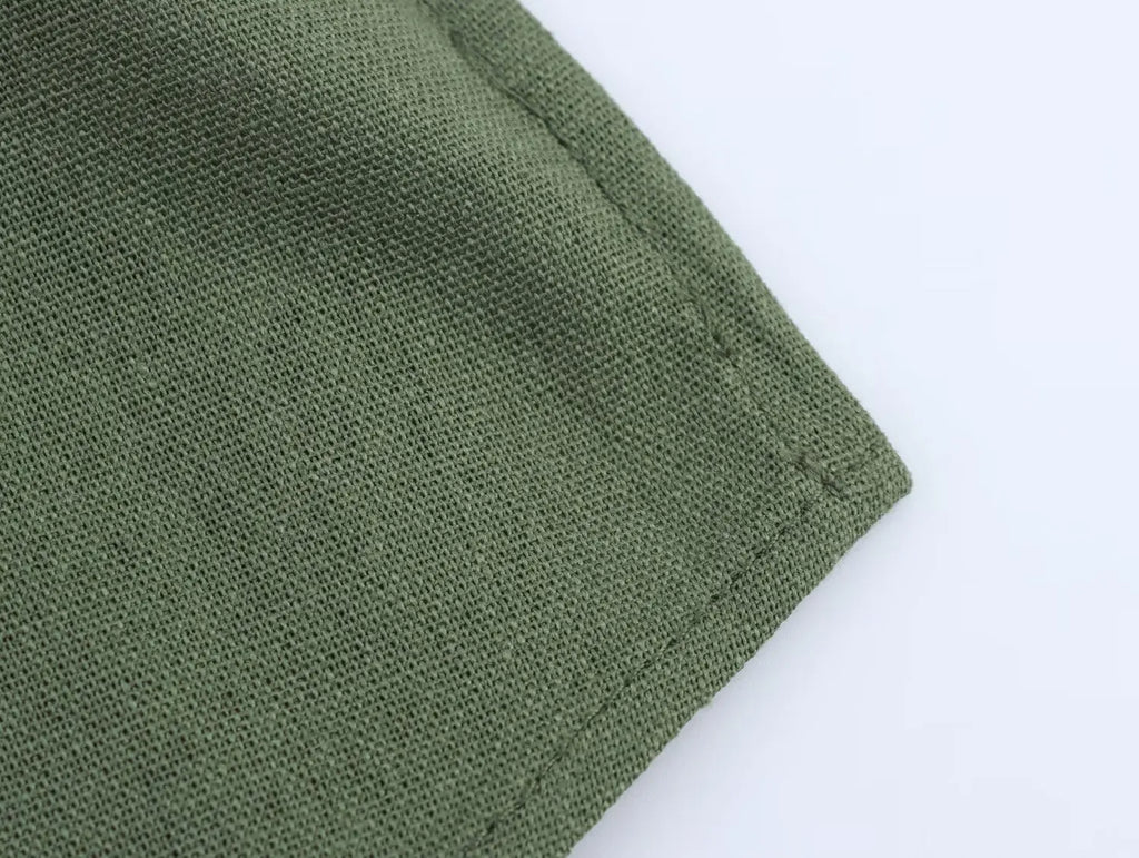 Women's Blended Lace-Up Lapel Shirt Short-Sleeve Single-Breasted Waist Pocket Casual Chic Top for Spring and Summer