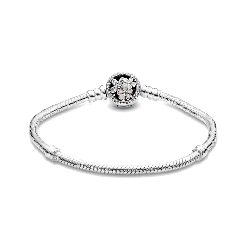 925 Sterling Silver Heart Star Clasp Clip Snake Chain Bracelet 16-21cm Charm Jewelry Accessories