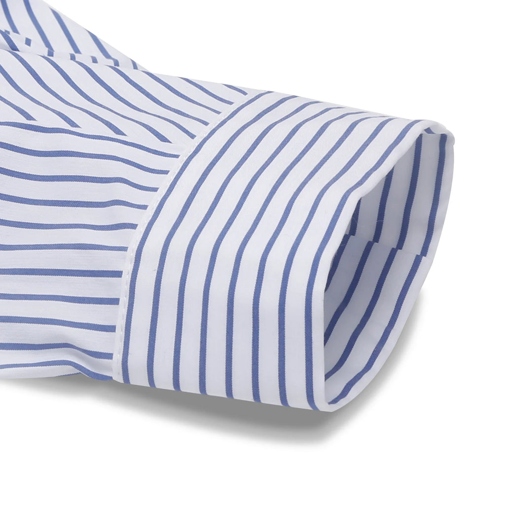 Women's Blue Striped Splicing Business Commuter Top with Stylish Bottom Shirt Design