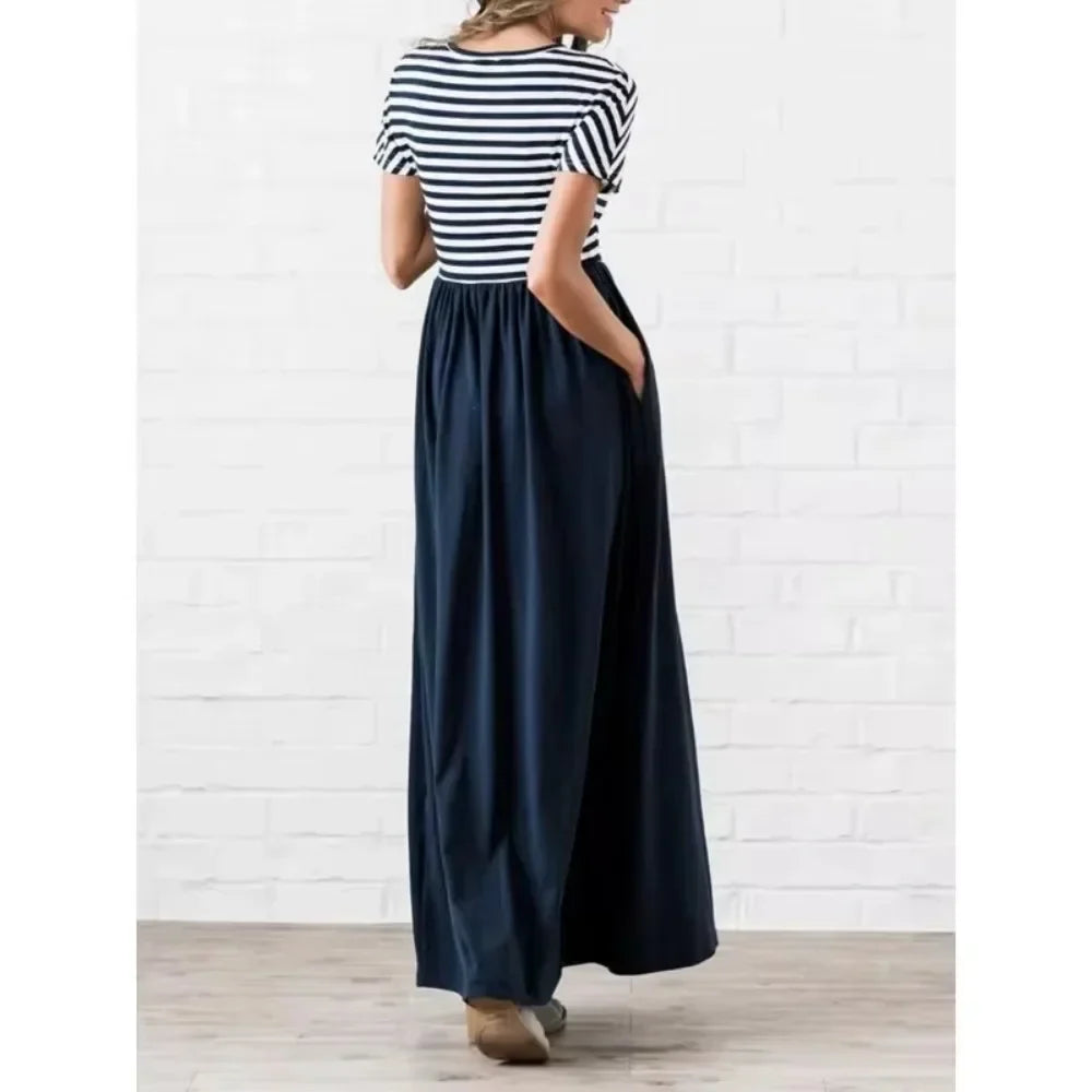 Women's Spring Casual Two Piece Set Top and Striped Bottom