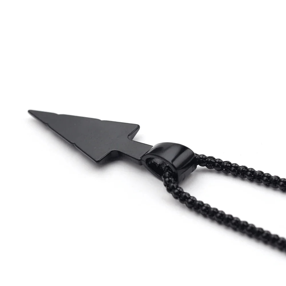 Men's Black Long Necklace with Arrow Pendant Hip Hop Jewelry Chain for Punk Rock Style
