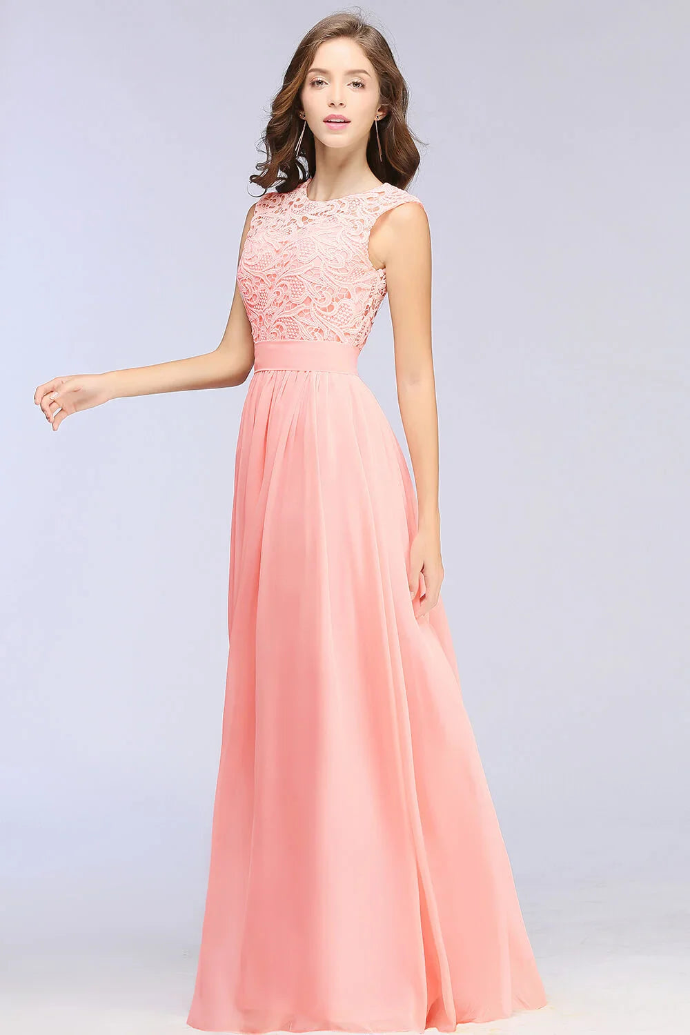 Boho Maxi Dress 3D Floral Lace Chiffon Coral For Women