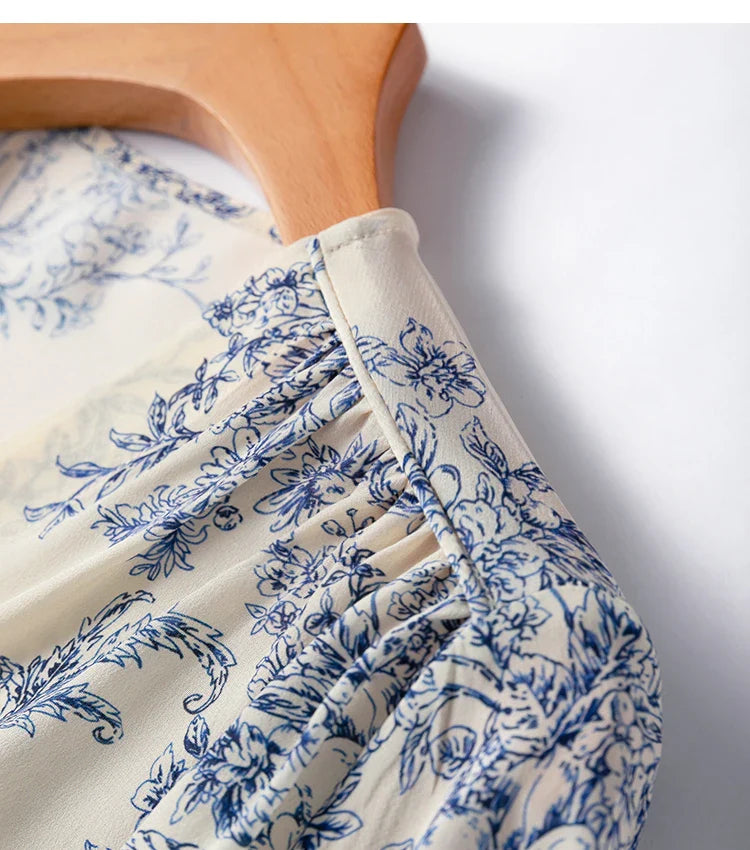 Women 100 Percent Mulberry Crepe Silk Shirt White Floral Button Down Long Sleeve Blouse Elegant Office Top M L XL