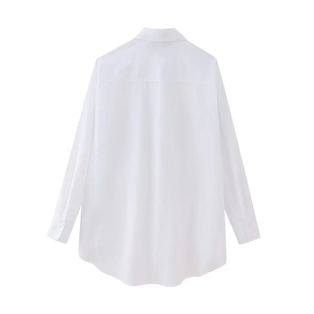 Women's Casual Lapel Collar Single Breasted Blouse with Pockets and Rivet Detail Long Sleeve Shirt