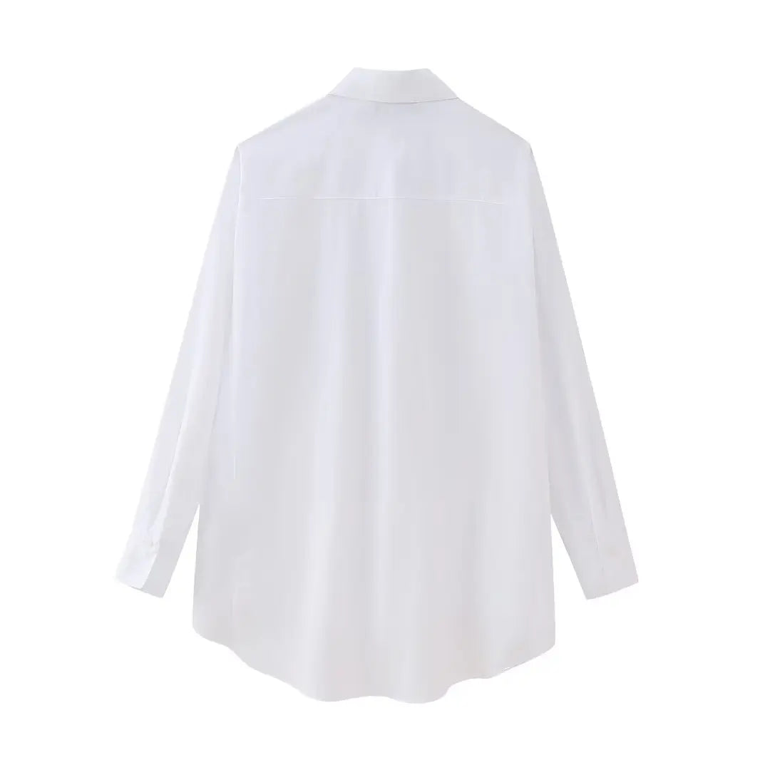 Women's Casual Lapel Collar Single Breasted Blouse with Pockets and Rivet Detail Long Sleeve Shirt