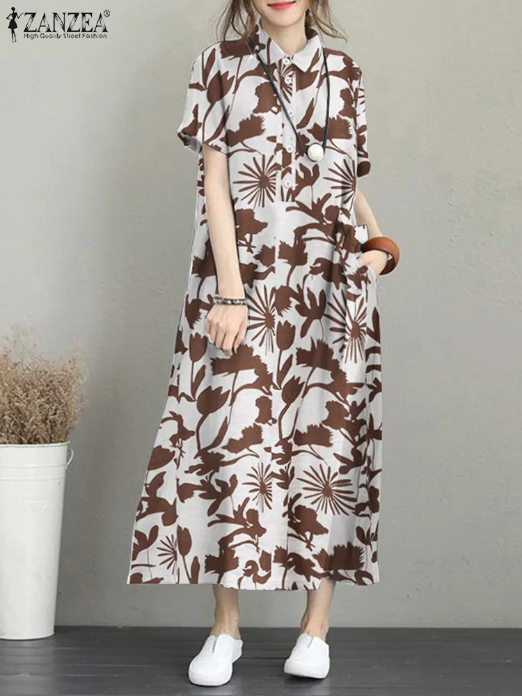 Floral Print Shirt Dress For Women Loose Midi Sundress