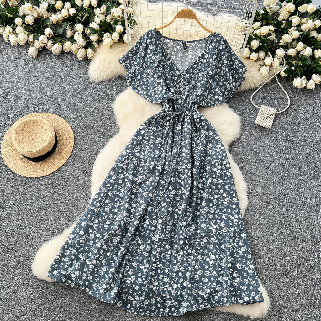 Floral Print Sundress V Neck A Line For Summer Party