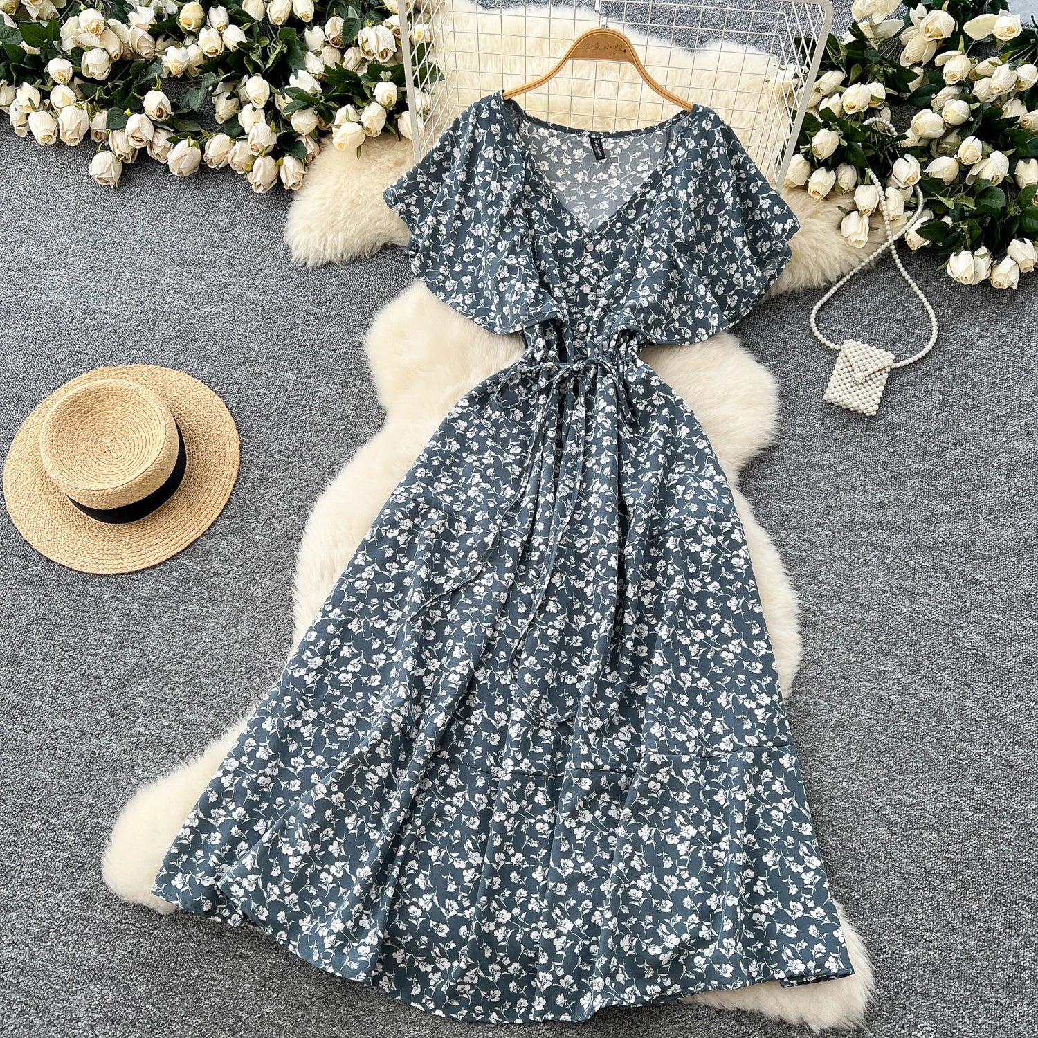Floral Print Sundress V Neck A Line For Summer Party