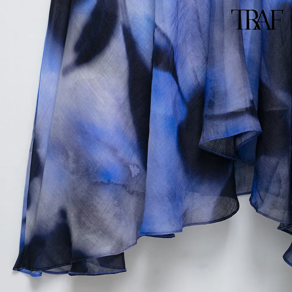 Elegant Tie Dye Print Halter Dress for Beach Vacation