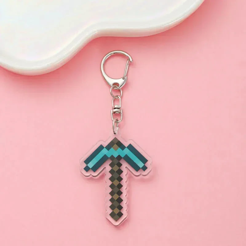 Diamond Sword Keychain with Enchanted Golden Apple and Pickaxe Model Toys for Gamers and Collectors