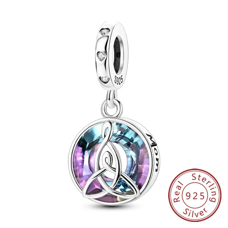 925 Sterling Silver Love Heart Family Charm Bead Pendant for Women's Bracelet Jewelry Gift