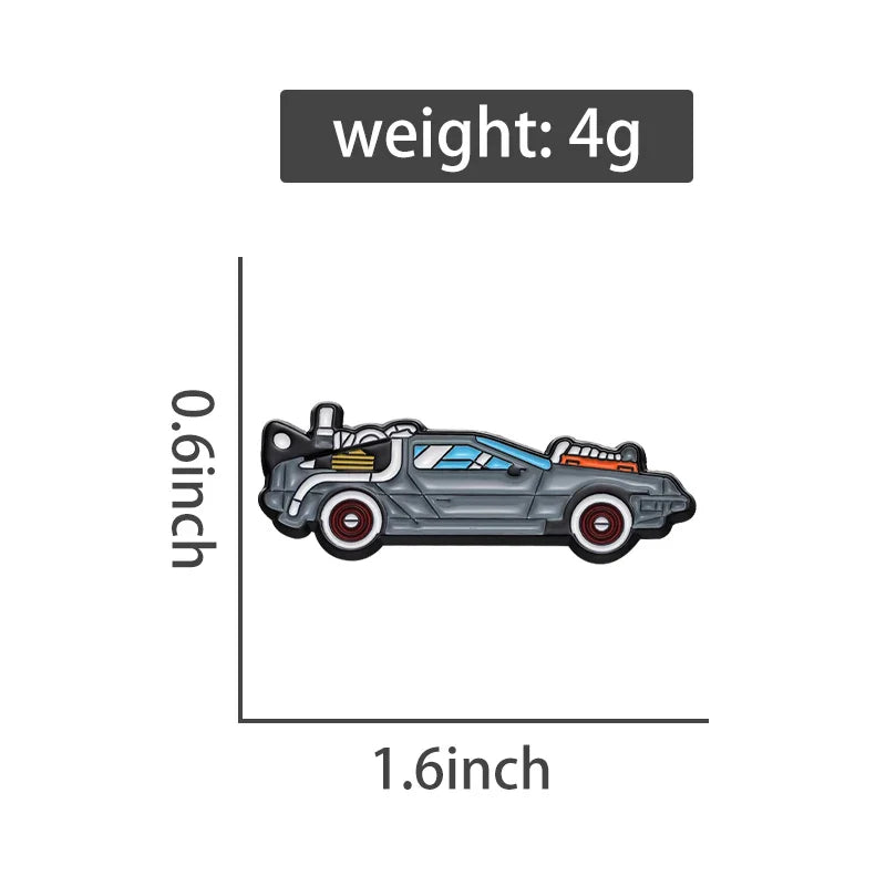 Retro Cartoon Sports Car Enamel Pin Science Fiction Inspired Brooch Jacket Lapel Badge Jewelry Gift