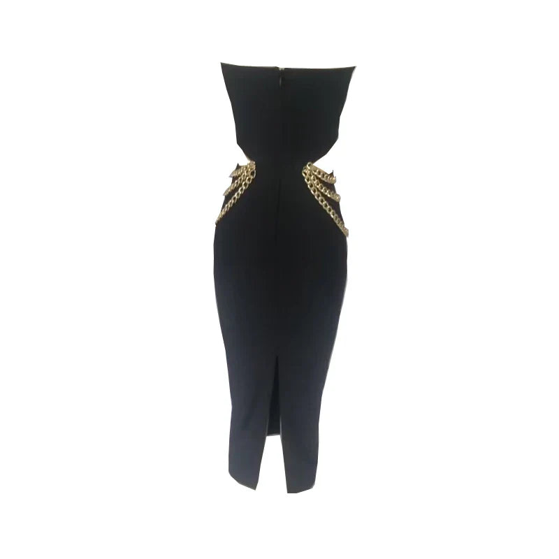 Strapless Hollow Out Bandage Midi Dress For Club Party