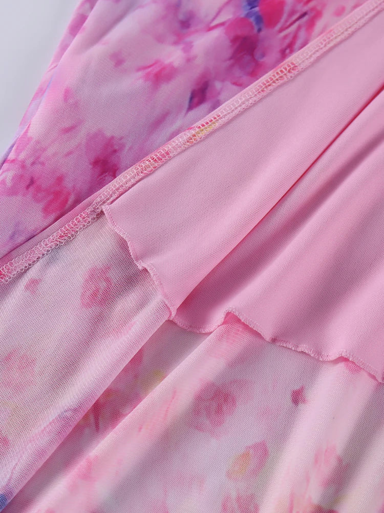 Floral Mesh Maxi Dress For Women Summer Beach Sundress