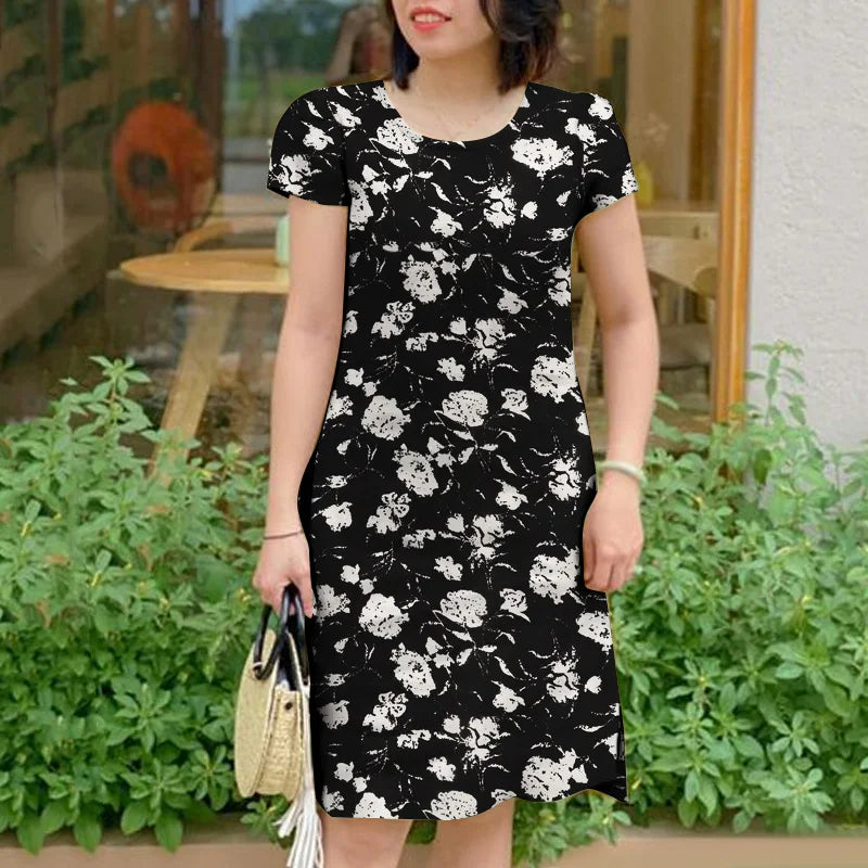 Floral Bohemian Sundress For Summer O Neck Short Sleeve