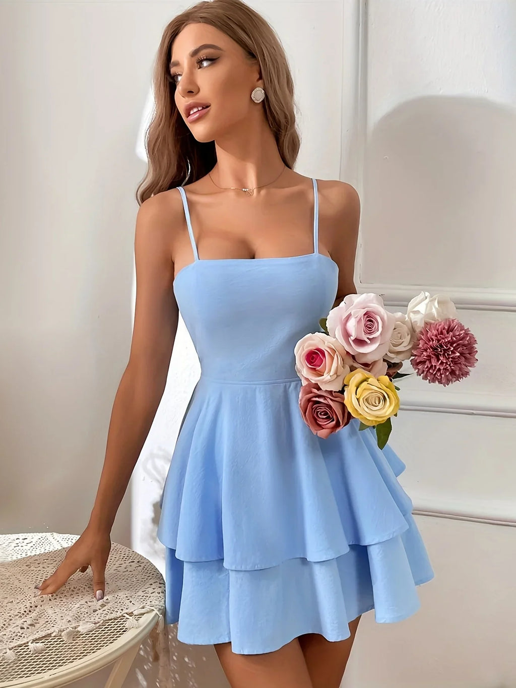 Backless Summer Dress With Bow Strap In Solid Color