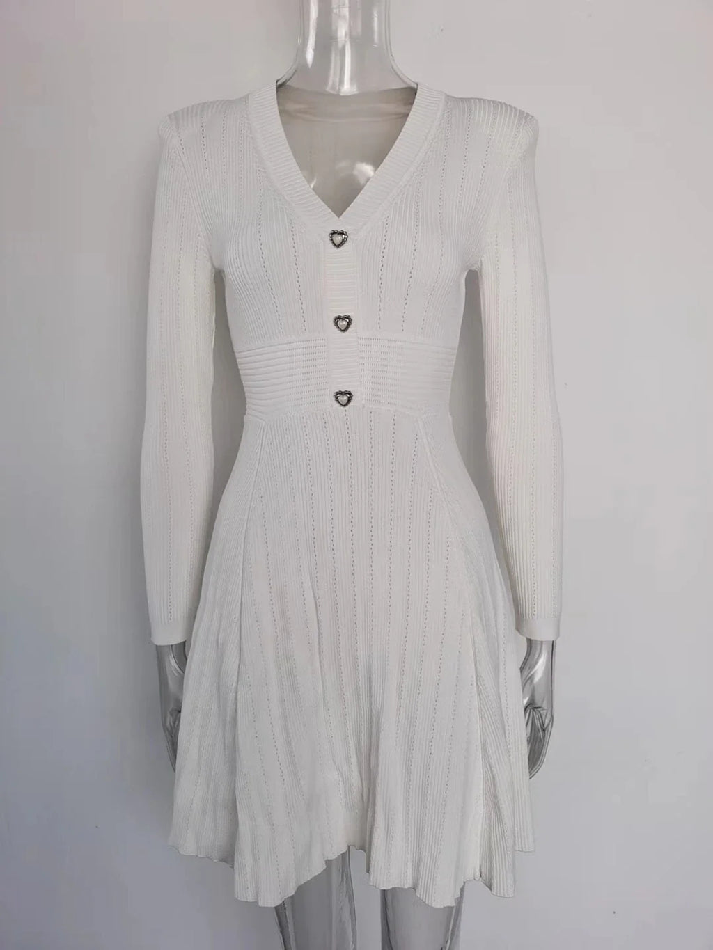 Knitted Long Sleeve V Neck Button Party Dress for Autumn