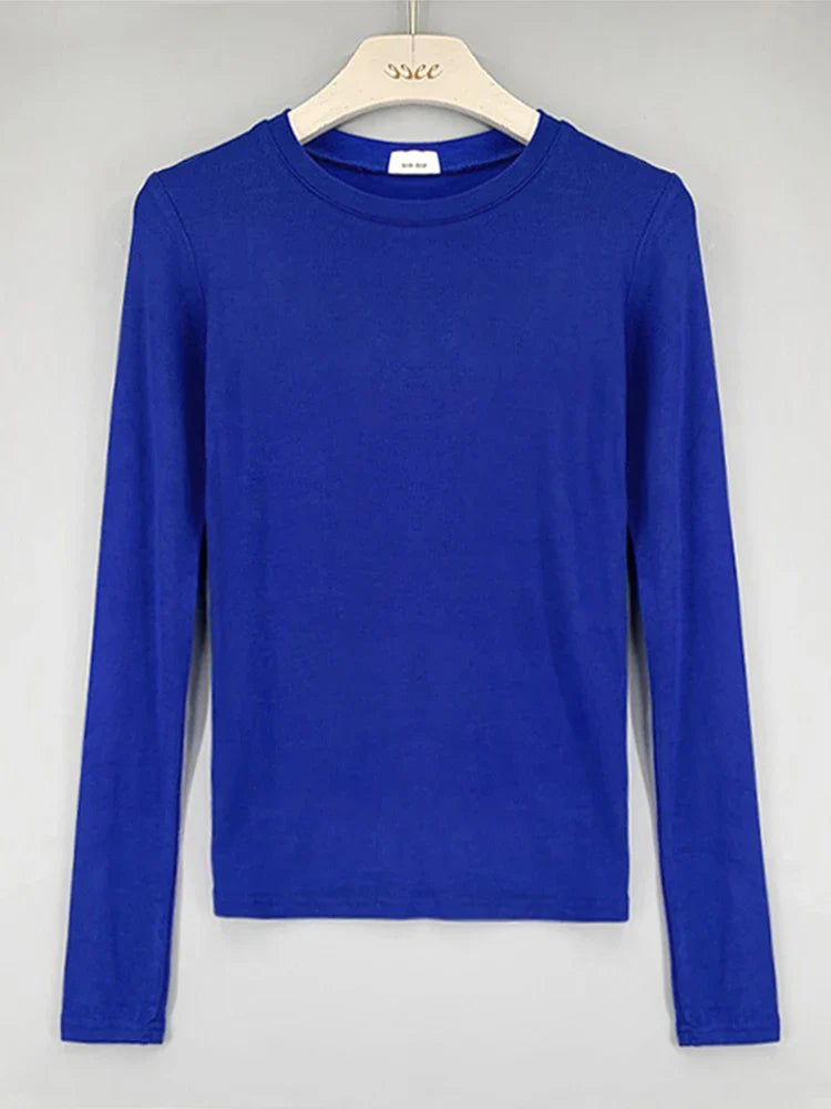 Korean Style Slim Fit Cotton Long Sleeve T Shirt for Women Soft Transparent Summer Tee