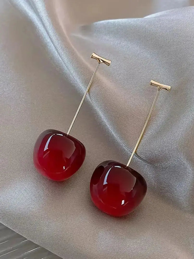 Red Cherry Dangle Earrings for Women, Fruit Statement Jewelry, Cute Acrylic Cheerios Earrings for Wedding and Party Gifts