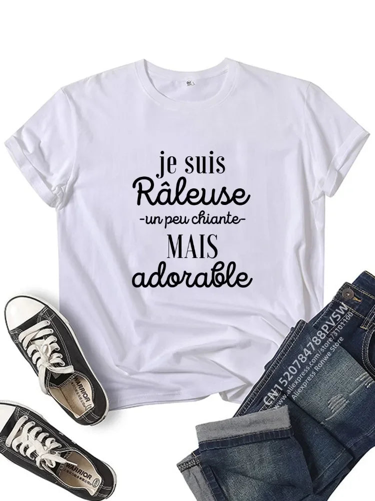 Je Suis Râleuse Graphic T-Shirt for Girls in Black and Pink Y2K Harajuku Style