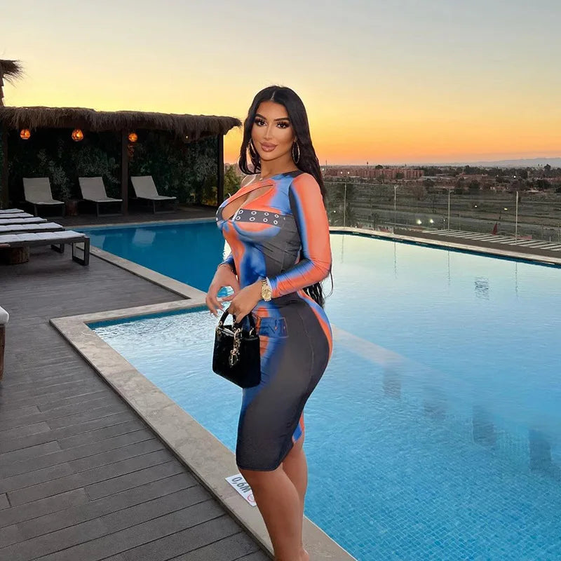 Off Shoulder Hollow Out Party Dress Sheath Multicolor