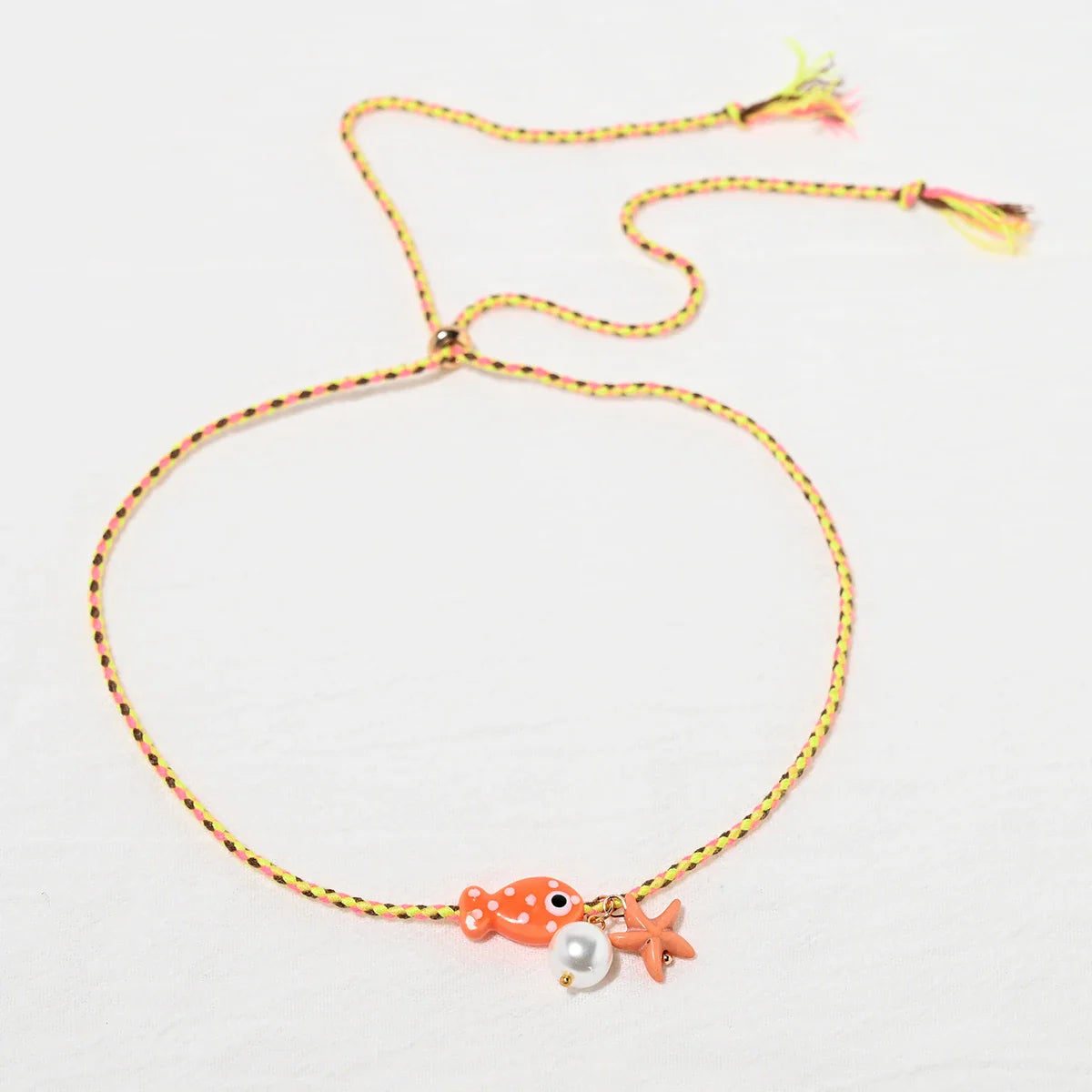 Colorful Bohemian Ceramic Fish Pendant Necklace for Women Adjustable Multicolored Rope Choker
