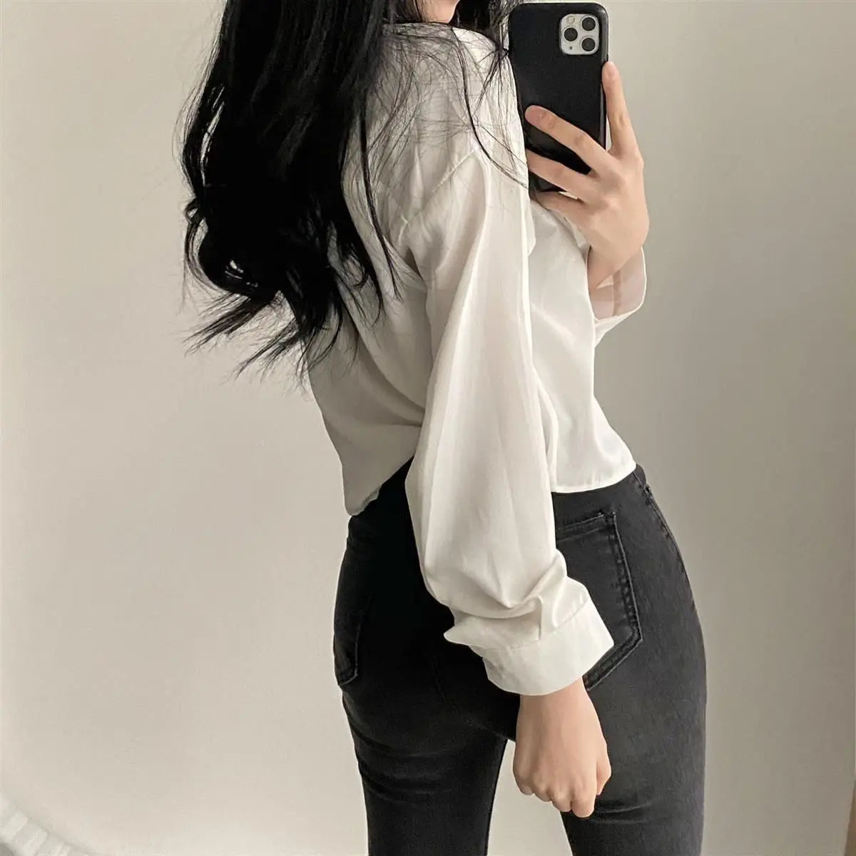 Single Breasted Loose Fit Casual Long Sleeve Shirt Blouse Elegant Solid Color Office Trend Top for Women