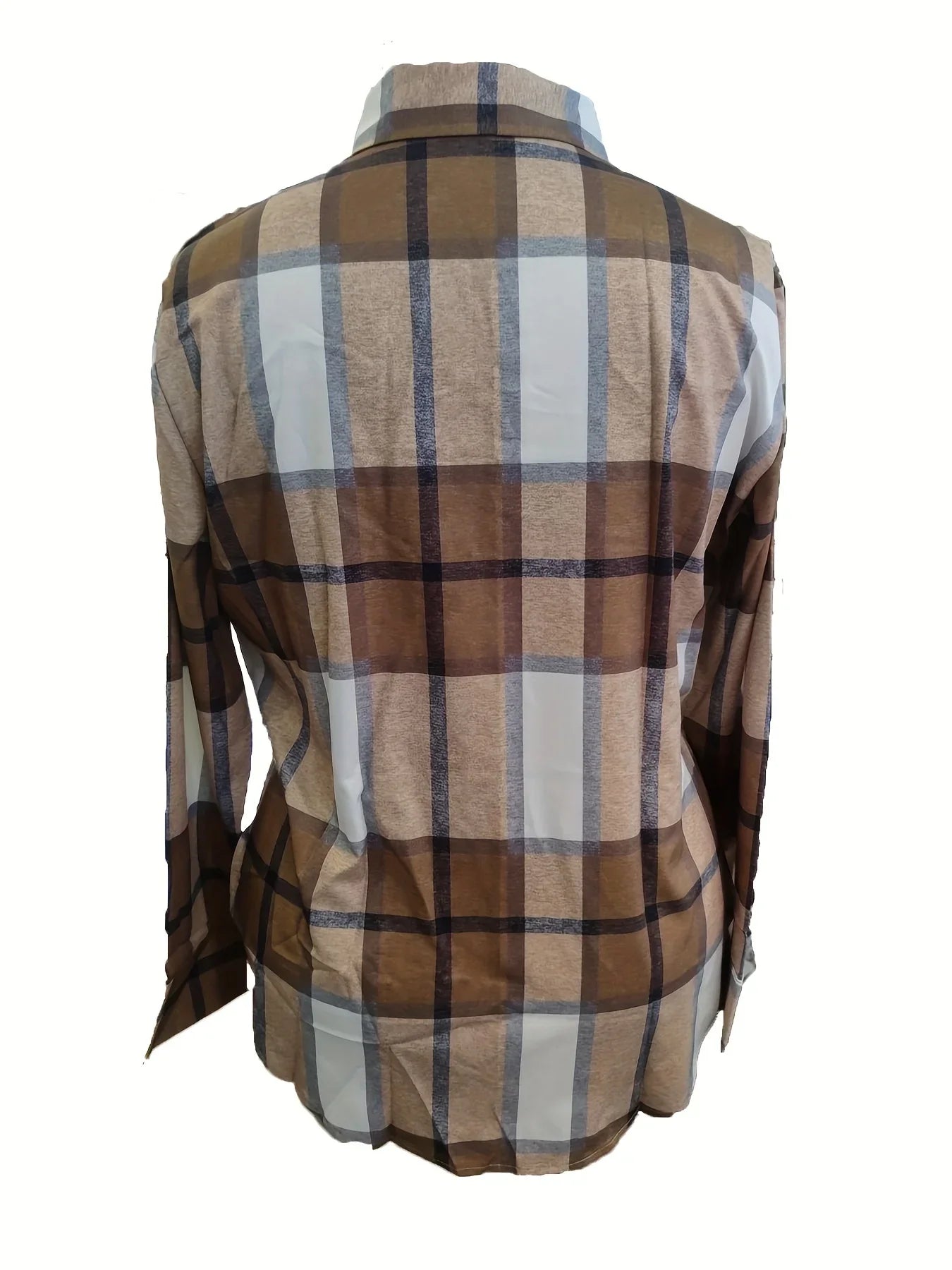 Plus Size Women's Plaid Long Sleeve Blouse Shirt with Lapel Collar Casual Loose Fit Top