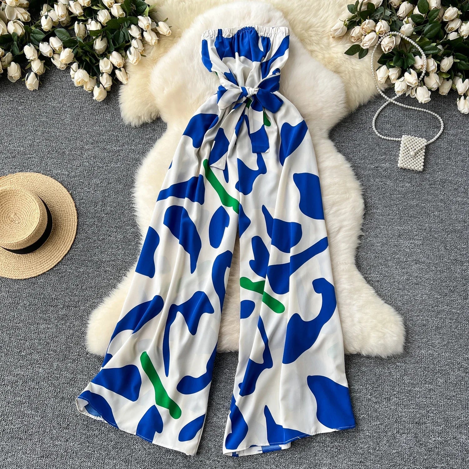 Printed Suspender Jumpsuit For Women Casual Romper