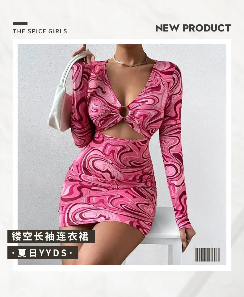 Leopard Print Backless Mini Dress With Hollow Out Detailing