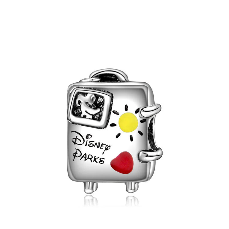 Disney 925 Sterling Silver DIY Charm Compatible With 3mm Bracelets Featuring Mickey Mouse Ferris Wheel And Suitcase Designs